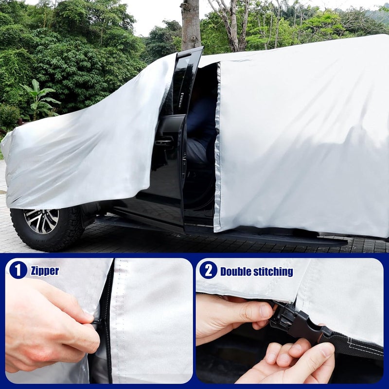 Migaven Truck Cover Waterproof All Weather, Truck Cover Custom Fit for Ford F150 Raptor Chevrolet Silverado 1500, Windproof Covers with Door Zipper, Silver (Not Include Mirror Pocket) - Image 5